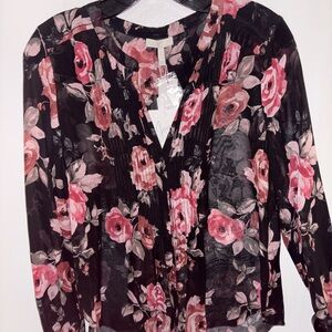 Joie Black and Pink Floral Blouse